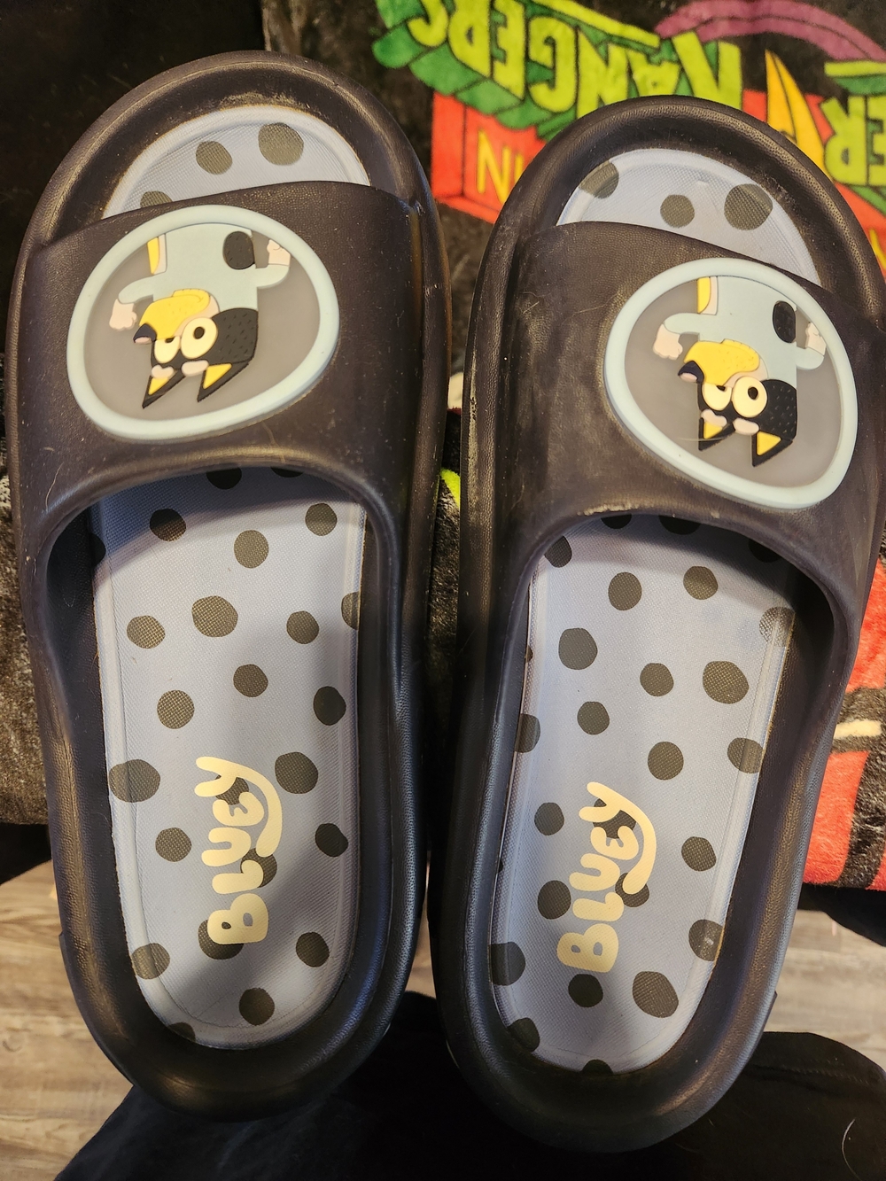 Bluey Dark Blue Slide Sandals with Polka Dot Insole and Character Badge